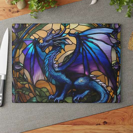 Dragon Blue and Purple Glass Cutting Board Wedding Gift Unique Housewarming Gift Home Decor Kitchen Accessories Mother's Day Gift Wife