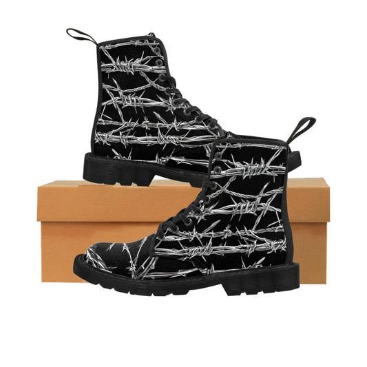 Barbed Wire-Canvas Women's Boots, Combat Style Boots, Custom Designed