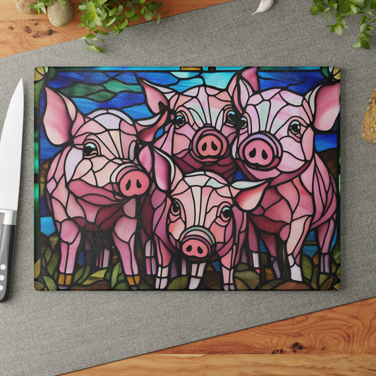 Adorable Piggy Pigs Tempered Glass Cutting Board Chopping Board
