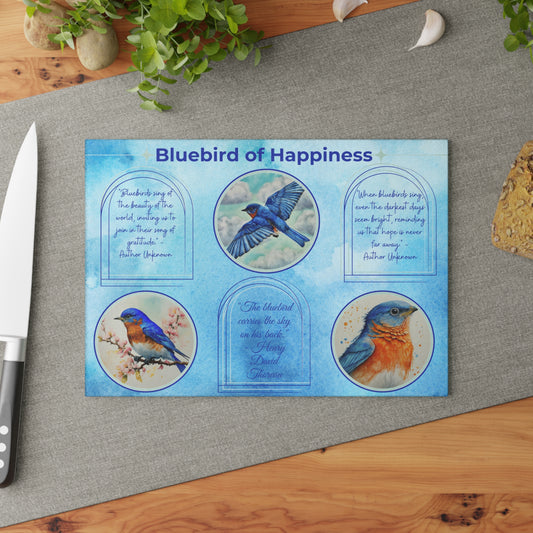 Bluebird Glass Cutting Board Wedding Gift Housewarming Gift Home Decor Kitchen Accessories Mother's Day Gift Chopping Board