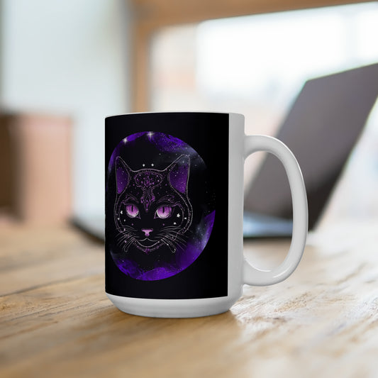 Black Cat World 15 oz Ceramic Mug Coffee Mug Tea Mug Gift for Mother's Day Gift for Mom Mug Celestial Black Cat Mug Gift Idea